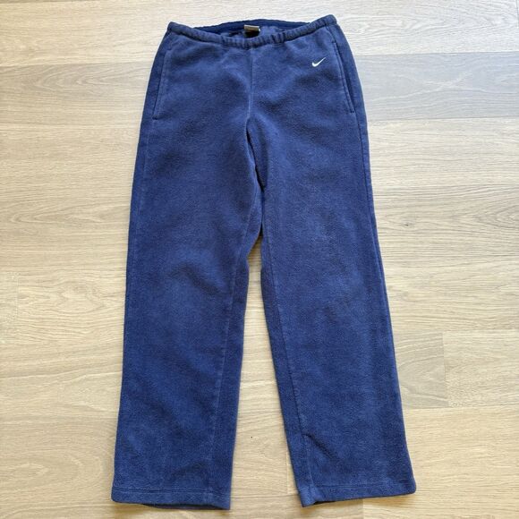 Nike Pants Women Large Blue Club Fleece Track Retro Drawstring Straight Leg - Picture 1 of 14